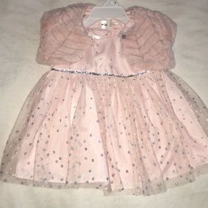 Baby dress with silver polka dots with a fur coat